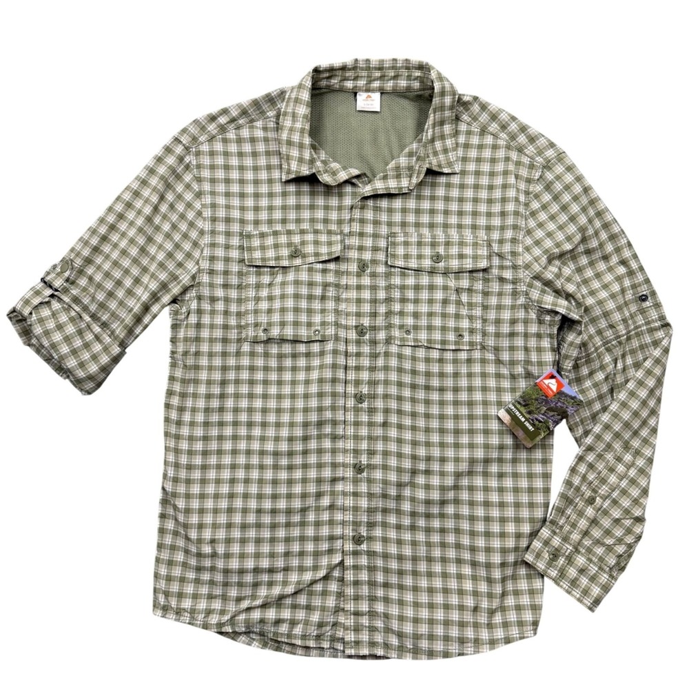 Ozark‎ Trail Fishing Upstream Shirt UPF 50+ Cabincore Green Plaid Mens S NEW